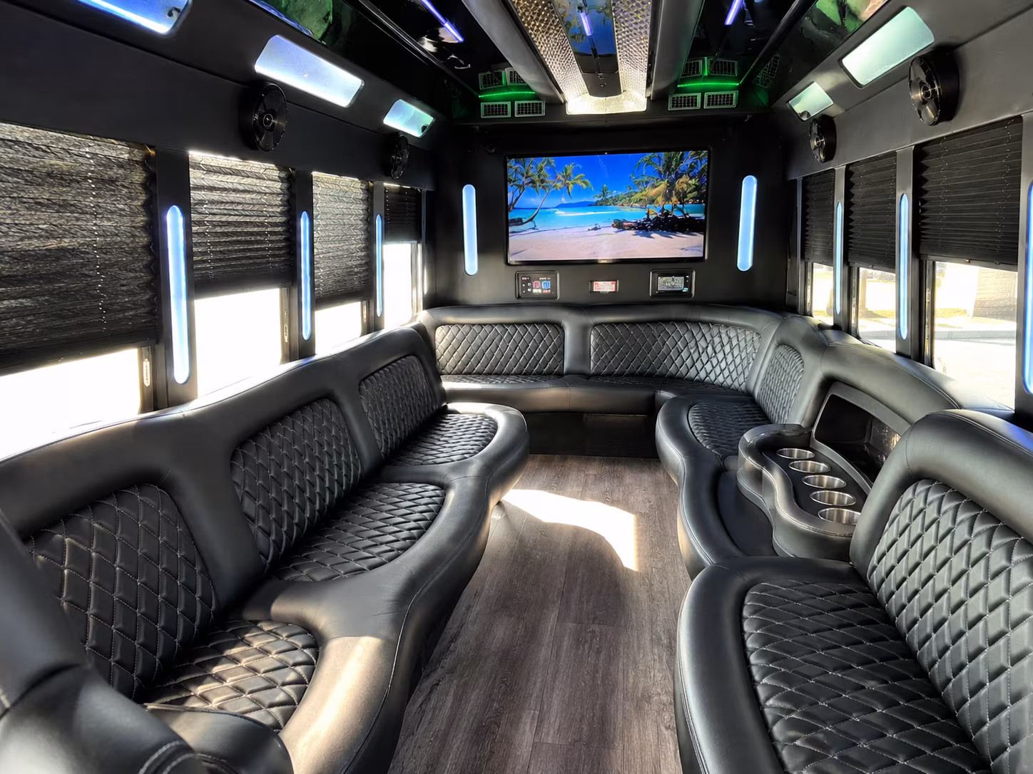 doral party buses with led lighting and a built in bar for prom night